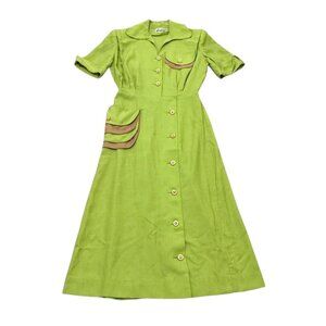 Vintage 1950s Lime Green Shirtwaist Dress Manford Casuals Button Front